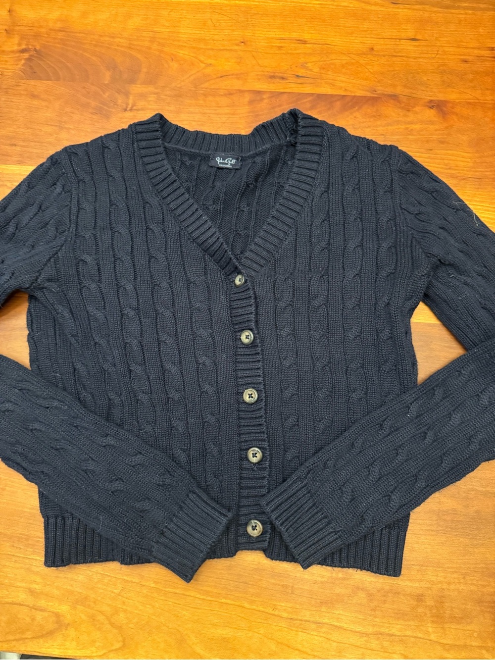 John Galt Brandy Melville Navy Cable Knit V-Neck Button Cardigan EUC